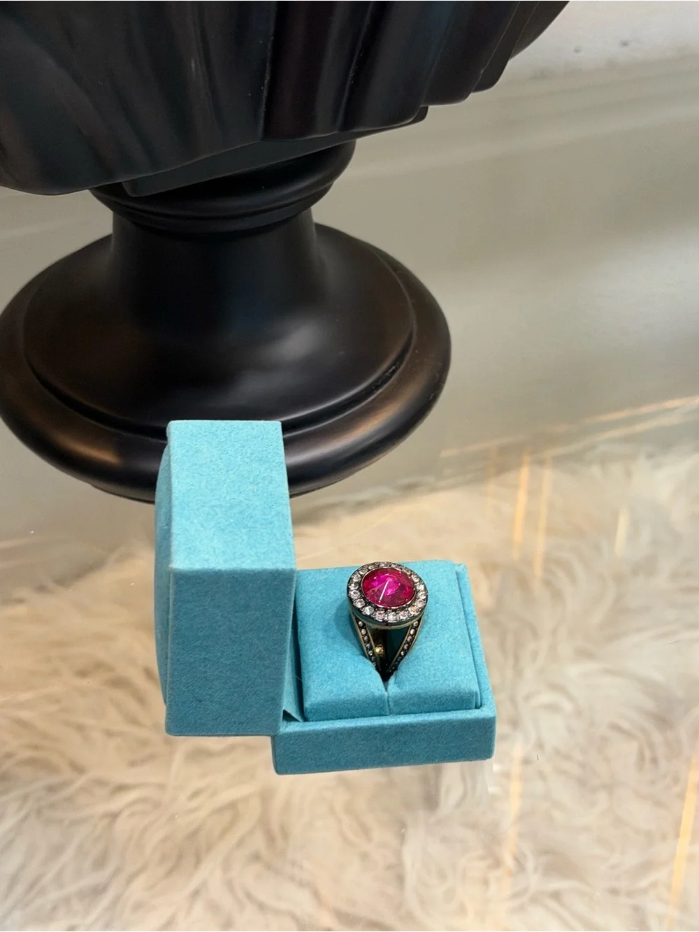 Kurt Geiger Pink Sm Octavia fuchsia Crystal Halo Ring